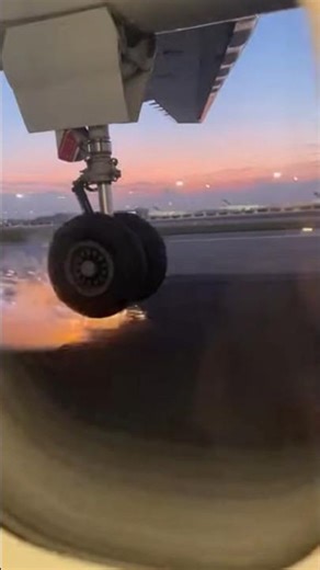 Plane Tire Catches Fire and Deflates on Landing 😱✈️ | Real Footage#RealFootage#AviationShorts