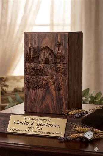 Engraved Wooden Cremation Urn Box, Rustic Farm Barn Tractor Memorial Ashes Keepsake, Sympathy Gift - Etsy