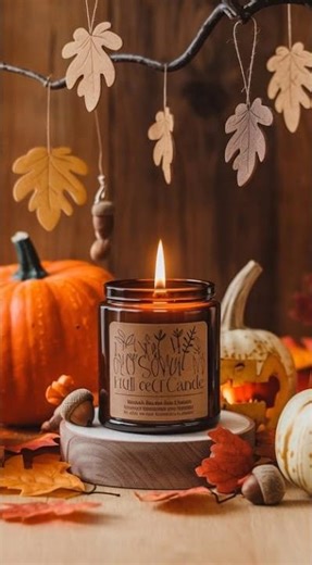 Fall Themed Candle with Pumpkin, Acorn & Leaf Decorations #pumpkindecor