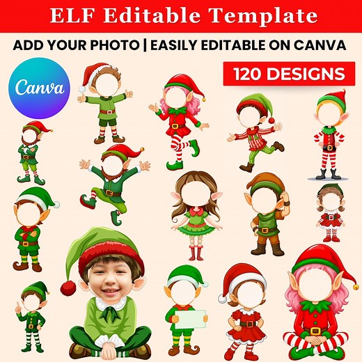 Elf Photo Templates, Add Your Face, 120  Designs, Christmas PNG PSD PDF, Digital Download - Etsy