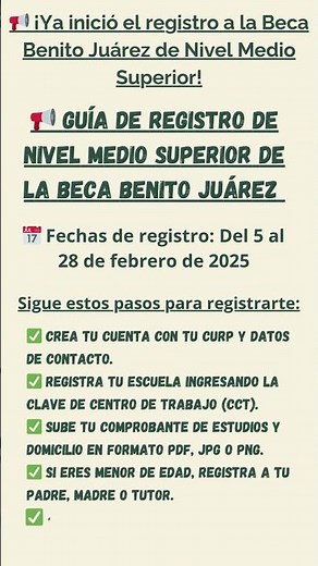 📢 Guía de registro de nivel Medio Superior de la Beca Benito Juárez 📢