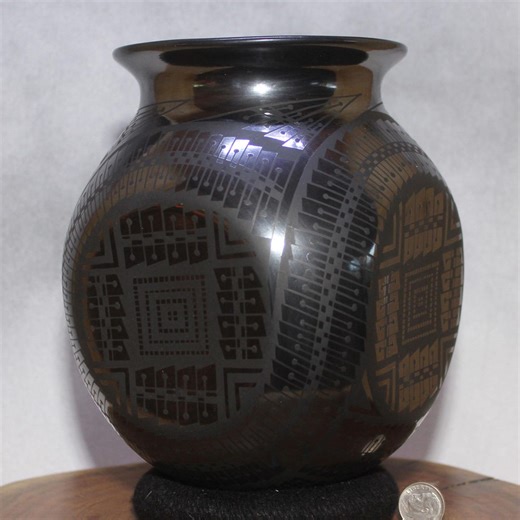 Mata Ortiz Pottery: Black Clay Paquime Cross Design by Eli Ortiz - Etsy