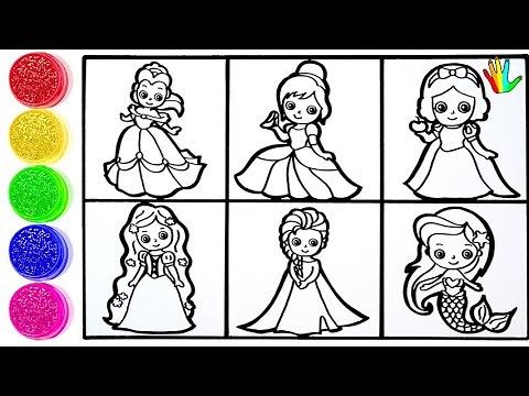 How to draw Disney Princess for kids - Drawing 6 Cute Disney Princess Characters and Peppa pig