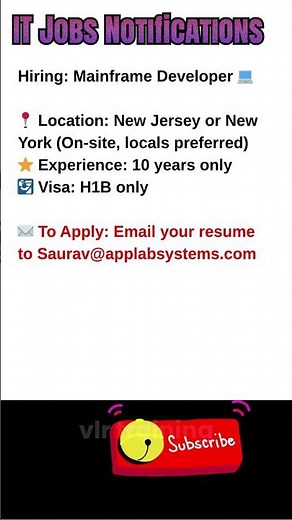 Mainframe Developer Job in NJ & NY Sept 23, 2025