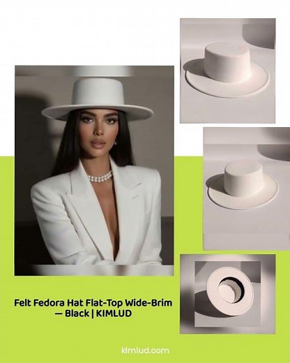 Felt Fedora Hat Flat-Top Wide-Brim — Black | KIMLUD