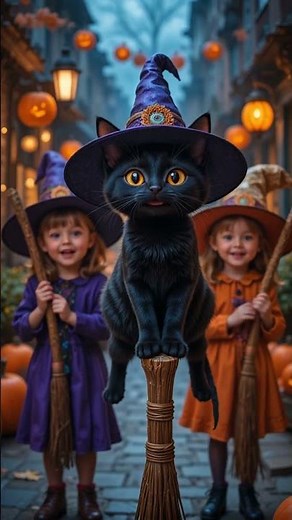 Flying Cat Witch – Funniest Halloween Broom Ride 🐈‍⬛😂🎃 #ai #shortsfeed