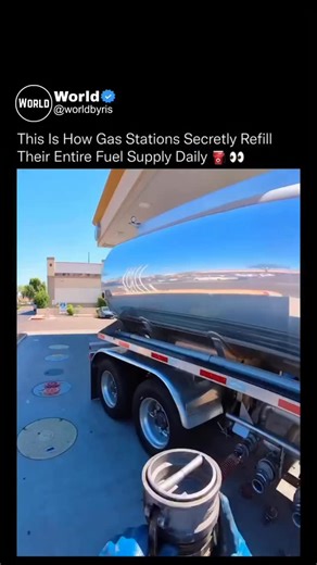 world on Instagram: "Ever wonder how gas stations never seem to run out of fuel when you pull up to the pump? ⛽🚚 Behind the scenes, every station stores fuel in massive underground tanks hidden beneath the concrete. Tanker trucks refill these tanks through sealed access ports built directly into the ground. Once the hose locks in place, fuel is transferred through a tightly controlled system designed for speed, accuracy, and maximum safety. High-traffic stations may need refueling multiple time