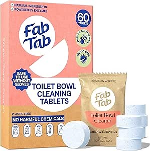 Fab Tab Toilet Bowl Cleaner Tablets, Powerful Stain Removal, No Harsh Chemicals, Plastic-Free, Removes Rust & Stains, Safe for Regular and Septic Tank Toilets, Lemon & Eucalyptus Scent