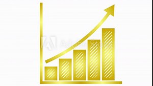 Animated financial growth chart with trend line graph. golden symbol Growth bar chart of economy. Looped video. Vector illustration isolated on white background.