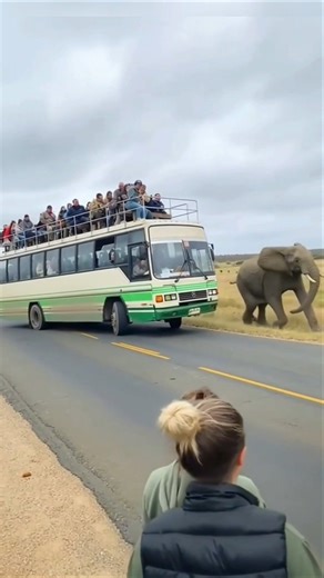 Elephant Slams Tourist Bus In America!