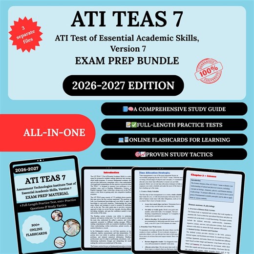 Ati Teas 7 Exam Prep Bundle | Teas Study Guide | Ati Teas 7 | Ati Teas Test Questions and Answers | 2026 Teas Test Questions and Answers - Etsy
