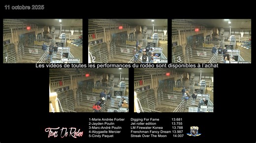 Voici les 5 meilleurs temps dans la catégorie 1D de la compétitions du 11 octobre au Ranch Gagnon. Toutes les performances du 4D, du slack et du rodéo ont été filmées et sont disponibles à l'achat. En vous abonnant à Fans de Rodéo, vous recevrez des vidéos de qualité professionnelle régulièrement. | Fans de Rodéo