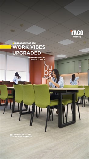 TACO Flooring Official Account on Instagram: "TACO Flooring at Hubexo Office Kini ruangan kantor Hubexo menjadi lebih calming dan cozy dengan TACO Flooring, untuk area lorong dan pantry menggunakan TACO ULTRACORE 500 SPC dengan motif TV 5501 SPC Tuscany Oak, cocok untuk ruangan yang sering dilewati karena lantai sudah terlindungi COREPROTECT TECHNOLOGY. Untuk area kubikel lantai menggunakan Vinyl Flooring PERFORM 300XL dengan motif TV 3024 XL Alaska Park, warna yang natural dan cerah membuat sua