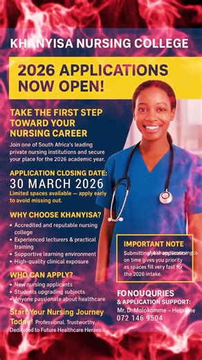 Khanyisa Nursing College is a private, accredited institution with several campuses in South Africa, offering various nursing qualifications. Courses Offered Higher Certificate in Auxiliary Nursing (R169): A 1-year programme. Diploma in Nursing (R171): A 3-year, full-time programme. Bridging Course for Enrolled Nurses: A 2-year programme. Short Courses & Workshops: Including First Aid and CPR. Campus Locations Khanyisa Nursing College has multiple campuses to serve students across different prov