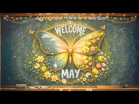 Welcome May Classroom Ambience 🦋 Butterfly Chalk Screensaver & Calm School Background