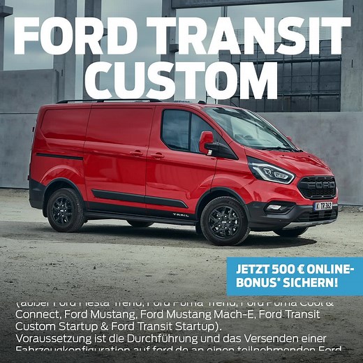 5.6K views · 87 reactions | Effizient. Flexibel. Zuverlässig. Der Ford Transit Custom macht den Arbeitsalltag zum Vergnügen. Konfiguriert ihn euch jetzt und sichert euch den Online-Bonus*! | Ford Deutschland | Facebook