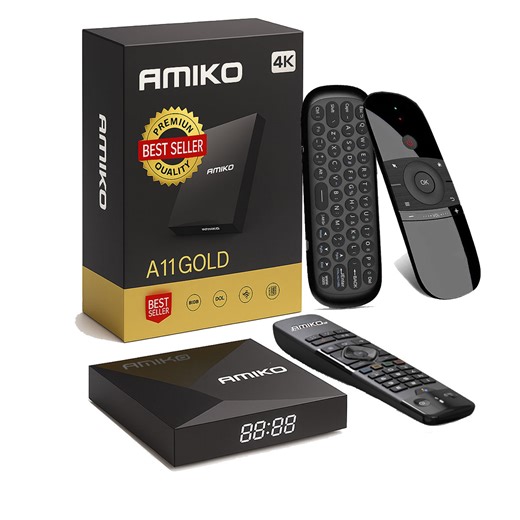 🔥 Amiko A14 Gold – Bäst i test Android 14 4K Streamingbox med WiFi 6, Widevine L1 & Inbyggd VPN (Bäst i test)