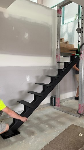 1.6K views | Harry & Chris putting in the work, installing this steel spine staircase one bold step at a time.  #southcoaststairs #stairdesign #stairs #steelspinestairs #design #architecture #builder #illawarra #building #steel | South Coast Stairs | Facebook