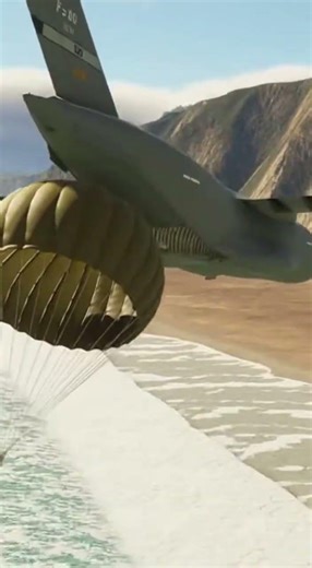 Military Jet Airdrop Over Seaview 4K HD Realistic Cargo Drop Footage