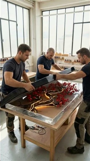 Epoxy Table with a Blooming Tree and LED Lights – Finished! 🌸💡#epoxy