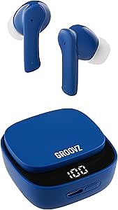 Groovz True Wireless Earbuds with Charging Case - Designed and Engineered in The USA - IPx4 Water Resistant Bluetooth Earbuds Compatible with Apple and Android - 27Hrs Battery Life - Blue