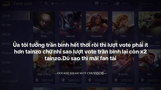 So sánh lượt vote giữa Trần Bình và Tài trong Liên Quân