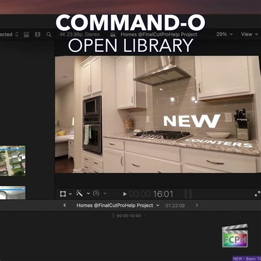 Final Cut Pro Shortcut | Command-O | Open Library