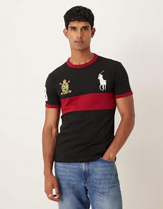 Polo Ralph Lauren large player logo chest stripe heavyweight t-shirt in black/red | ASOS