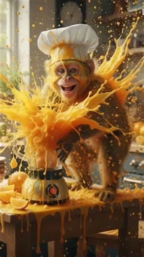 Funny Monkey Chef Making Juice 🍊😂 | Blender Chaos Short” #animalcooking #furryfoodies