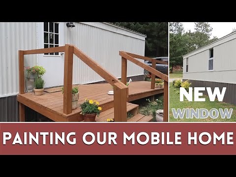 Painting the exterior of our single wide mobile home | New kitchen window | Mobile home remodel