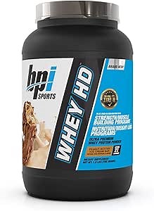 BPI Sports Whey HD Ultra Premium Protein Powder, Peanut Butter Ice Cream Bar, 1.7 Pound