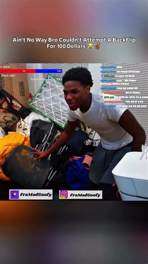 I’ll Dare Somebody To Offer Me 100 Dollars To Do A Backflip 😹✌🏾🍟 Twitch:framadgoofy #funnyclip