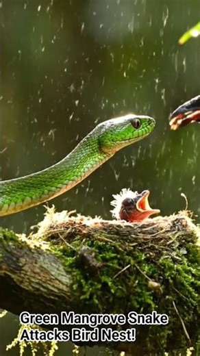 Green Mangrove Snake Attacks Bird Nest #GreenSnake #4K #snake #forest #wildlife #birds #nature