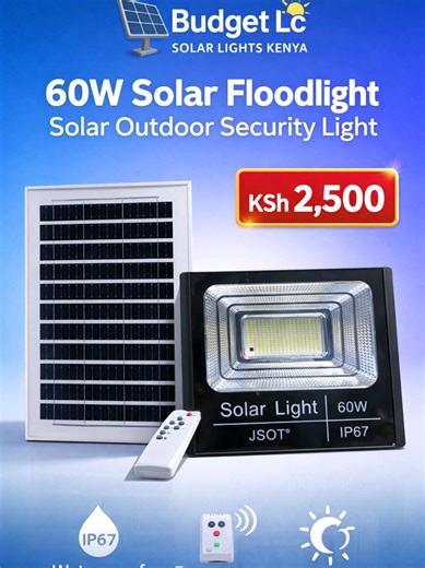 60W Solar Floodlight Kenya 🇰🇪 (Super Bright!) IP67 waterproof outdoor security light ✅ Dusk-to-dawn ✅ Remote control ✅ Solar panel included ☀️ Offer: KSh 2,500 | Delivery countrywide 🚚 0729028469 DM/WhatsApp to order 📩 #SolarFloodlightKenya #SolarLightsKenya #OutdoorSecurityLight #SolarLighting #NairobiKenya