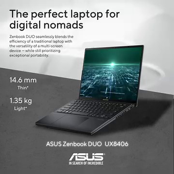 The perfect laptop for digital nomads Zenbook DUO seamlessly blends the efficiency of a traditional laptop with the versatility of a multi-screen device — while still prioritizing exceptional portability. Product Information - https://www.asus.com/lk/laptops/for-home/zenbook/asus-zenbook-duo-2024-ux8406/ Where to buy - https://www.asus.com/lk/content/buy | ASUS | Facebook