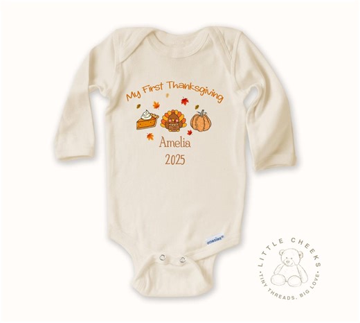 My First Thanksgiving Baby Onesie® - Personalized Turkey Day Outfit - Custom Name Fall Bodysuit - Baby Shower Gift - Etsy