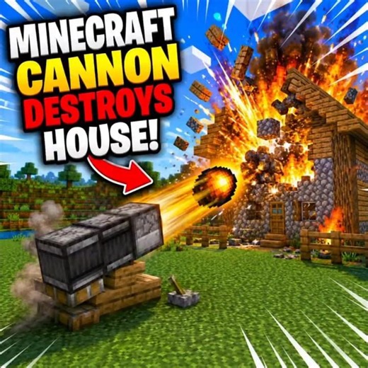 🔥 Minecraft Cannon DESTROYS House 💥 | Easy Redstone Build Tutorial
