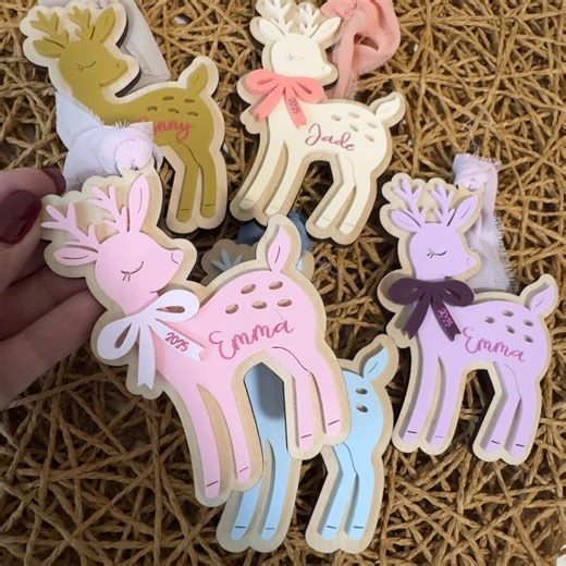 Personalized Deer Christmas Ornament Rustic Woodland Holiday Decor Wood and Acrylic Ornament Gift - Etsy