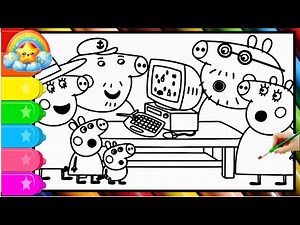 Peppa Pig and Mummy Pig work on computer at home || Learn to draw and color peppa pig