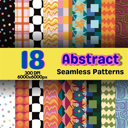 18 Abstract Seamless Patterns Bundle, Retro Colorful Digital Paper, Bold Geometric Backgrounds, Fabric Design - Etsy