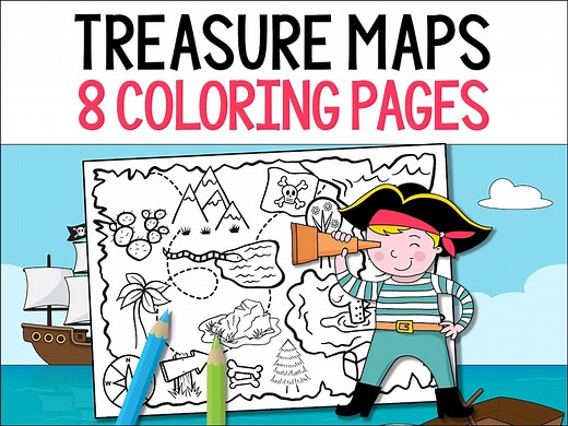 Pirate Treasure Maps Coloring Pages, Kids Printable Activity (digital Download) - Etsy