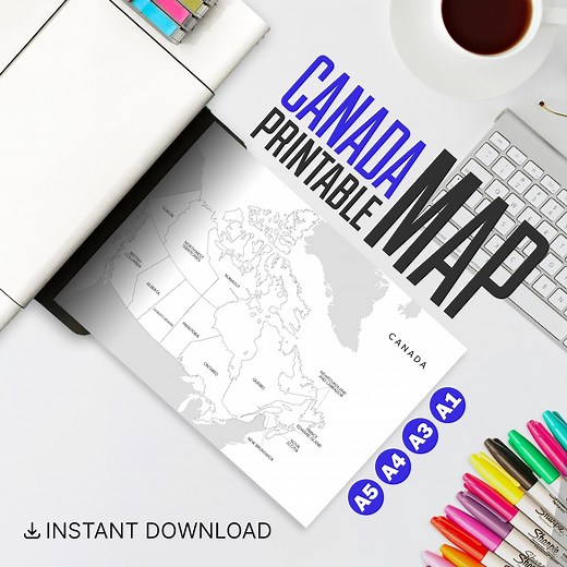 Printable Canada Map, Black & White Canada Map, Map of Canada With Provinces, Instant Download Map for Travel Journals, Homeschooling - Etsy