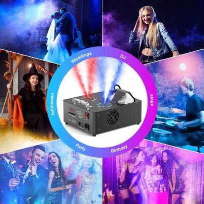 U'King 2000W Professional Fog Machine Dual Nozzle With 16 RGB LED , 3-In-1 Led 13CH Smoke Machine Stage Colorful Spray Equipment , Smoke Machine With Remote Control & DMX512 & Manual Control For Church Wedding Party Bar Club Mobile Music Live Show Entertainment Stage | SHEIN