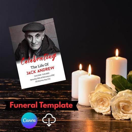 Funeral Invitation Template Editable Canva | Memorial Celebration of Life Announcement | Printable Death Notice Welcome Sign Evite Card - Etsy