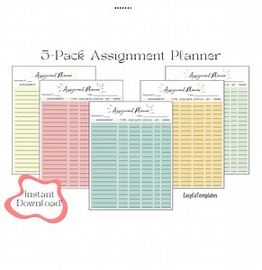 5-pack Simple Digital Assignment Planning Templates, Editable and Printable Assignment Trackers, Easy School Organization - Etsy