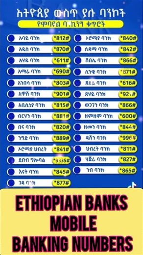 #Ethiopian_Banks_Mobile_Banking_Numbers #mobilebanking #mobile #ethio_banks_mobile_banking ‎
