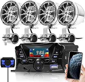 GoHawk Motorcycle Speakers Bluetooth, Waterproof Speakers and Amplifier Audio Sound System, Weatherproof, FM Radio, Volume Control, ATV w/AUX in, USB, Micro SD