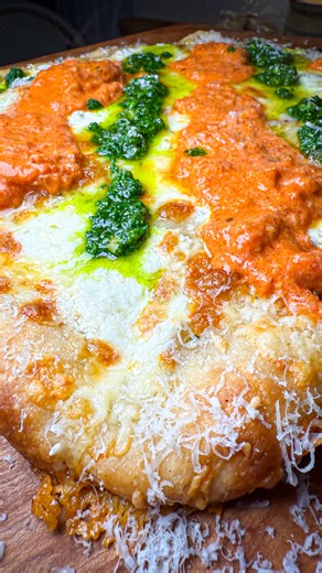 18K views · 50 reactions | First time I cut a square pizza into triangles. I think I still prefer square cuts. This white pie with vodka sauce and fresh pesto sesame seed crust definitely didn’t disappoint. #pizza #pizzalover | Seanspizza | Facebook