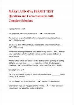 Maryland Mva Permit Test Questions And Answers With Complete Solutions 2024 2025 Edition