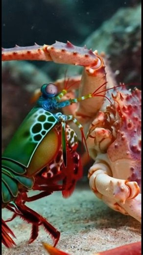 Size versus speed—who really wins underwater? A tiny mantis shrimp faces one of the ocean’s toughest armored giants: the Alaskan King Crab. One relies on raw armor, the other on lightning-fast punches that turn water into force. What happens next looks impossible, and most people guess wrong. Watch closely… the outcome isn’t what you expect. #reels #wildanimals #mantis | REEF TANK Paradise